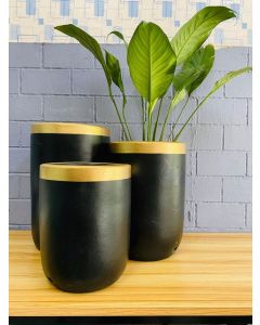 Export Quality Clay Pots (S/M/L) - Black with Gold rim