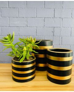 Export Quality Clay Pots (S/M/L) - Black & Gold Stripes