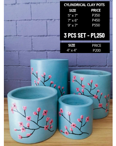 Cherry Blossom Series Blue Clay Pots