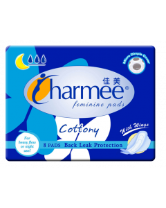 Charmee Sanitary Napkin - Heavy Flow Overnight Cotton Wing 8pcs